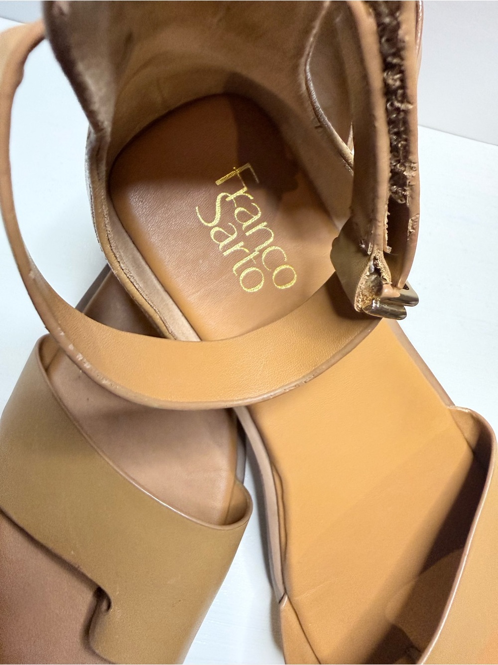 Franco Sarto Tan Leather Square-Toe Ankle-Strap Sandals Size 9.5 - Picture 3 of 8